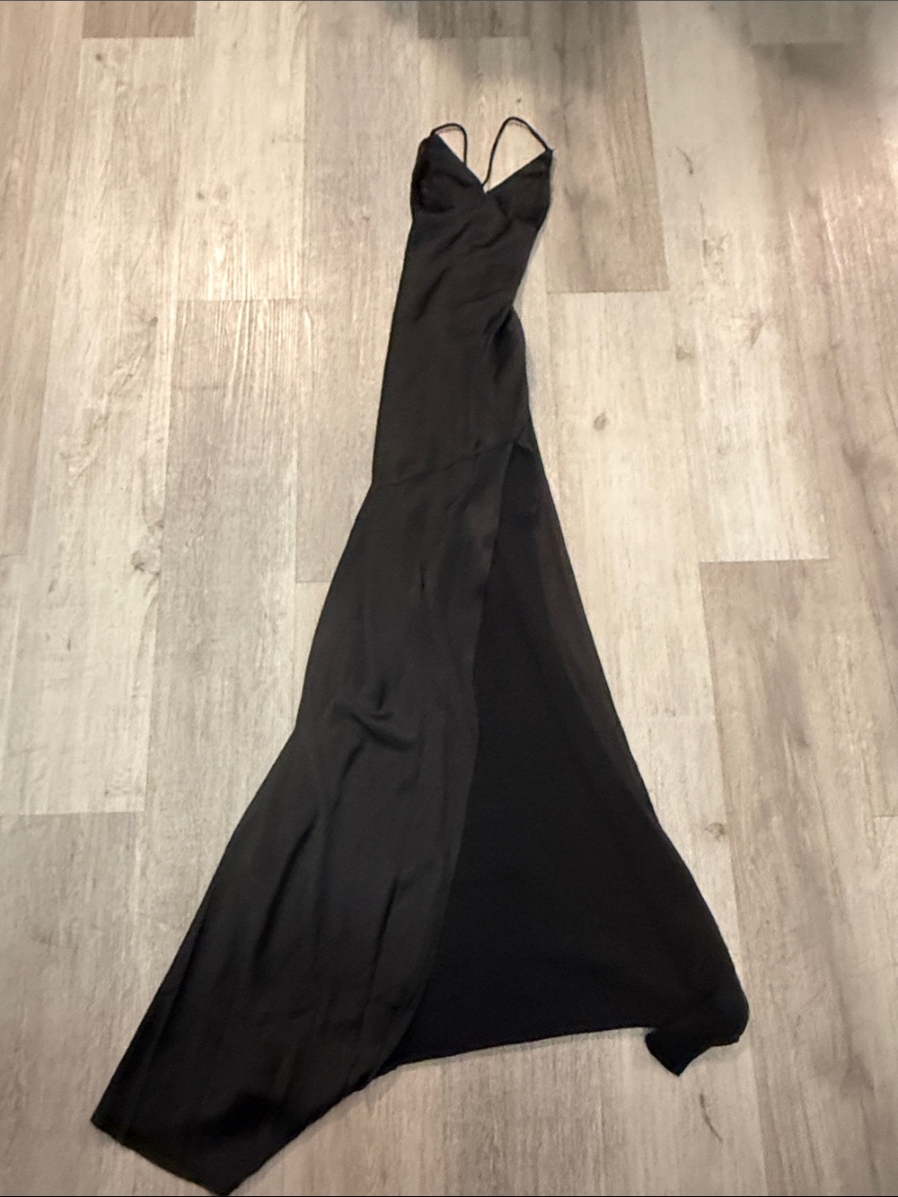 Sleek Black Maxi Slip Dress with Spaghetti Straps